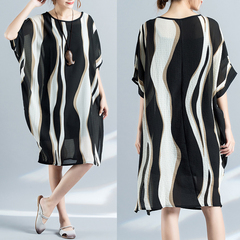 Fashion Geo Wave Print Oversized Tunic Casual Dress J1047BK4