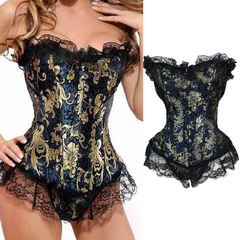 Sexy Royal Tapestry Jacquard Strapless Lace Boned Corset Sz14-16 2204545