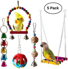 5pcs Wooden Bird Toy Parrot Cage Hammock Chewing Swing Toys I0608MZ0