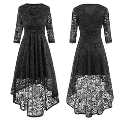 Black Gothic Floral Lace Asymmetrical Gown Party Evening Dress Sz12-14 J1056BK5