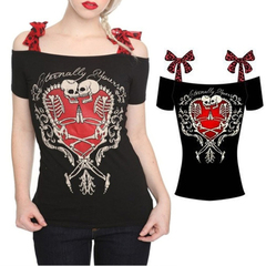 In Love Skull Skeleton Bow Off Shoulder Short Sleeve T Shirt Top Sz20-22 4786068