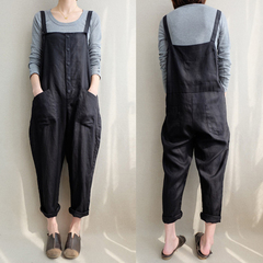 Fashion Black Cotton Front Pocket Casual Jumpsuit Overalls Sz26-30 F0864BK8