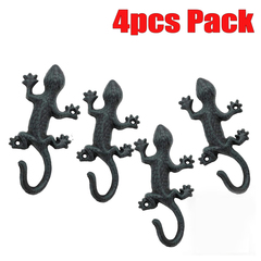 4pcs Cast Iron Gecko Hooks Key Holder Coat Hanger Wall Decor 3653403