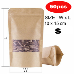 50pcs Kraft Paper Bags Resealable Zip Lock Food Storage Pouches S 3663703