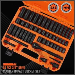HORUSDY 3/8" Drive Impact Socket Wrench Set Ratchet Spanner Metric SAE 2037252